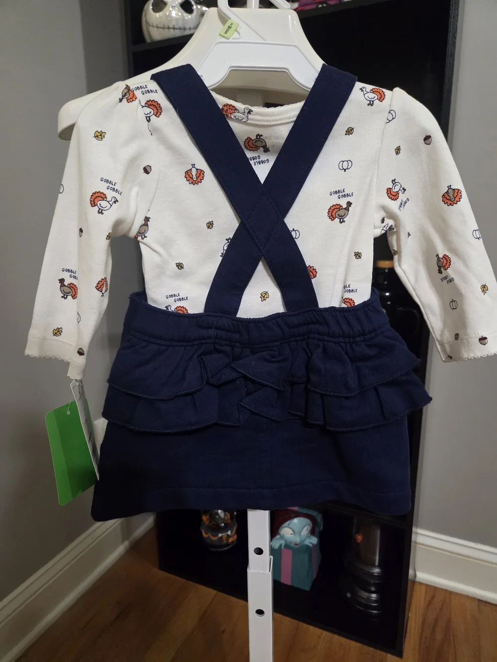 Carters Navy Pinafore Dress with Cream Turkey Onesie